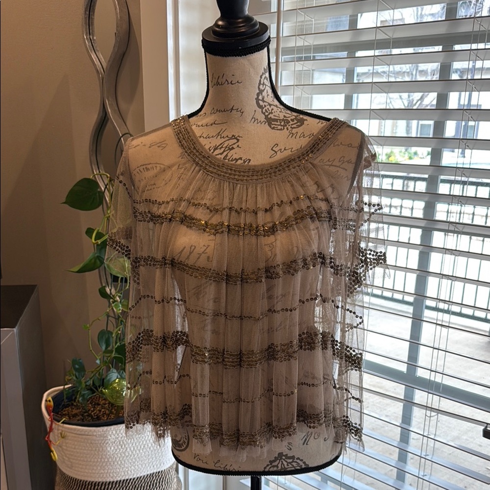 Elegant Sheer Top with Gold Accents